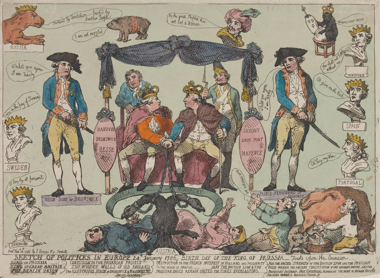 Skizze der Politik in Europa, 24. Januar 1786 - Geburtstag des Königs von Preußen von Thomas Rowlandson