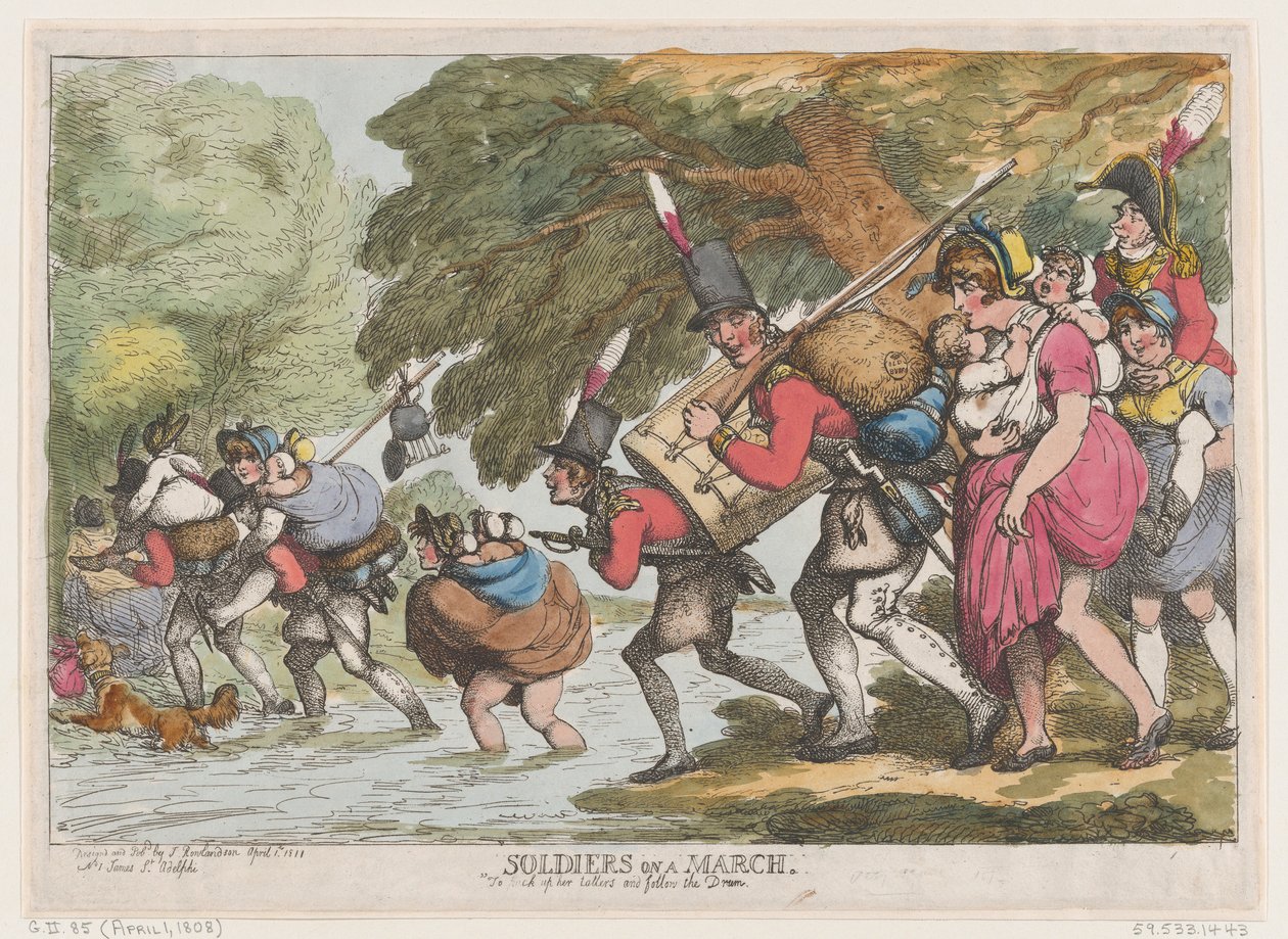 Soldaten auf einem Marsch, 1. April 1808 von Thomas Rowlandson