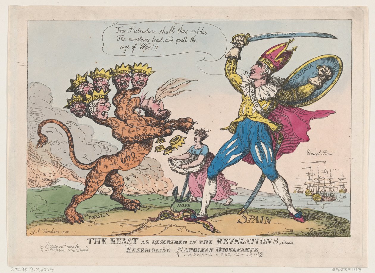 Das Tier, wie es in den Offenbarungen, Kap. 13, beschrieben wird, ähnelt Napoleon Buonaparte, 22. Juli 1808 von Thomas Rowlandson