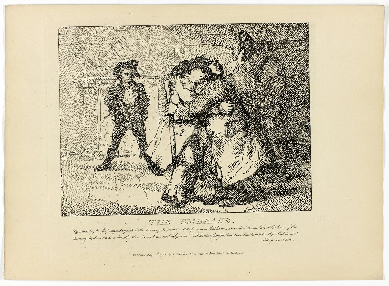 Die Umarmung, aus Boswells Reise durch die Hebriden von Thomas Rowlandson