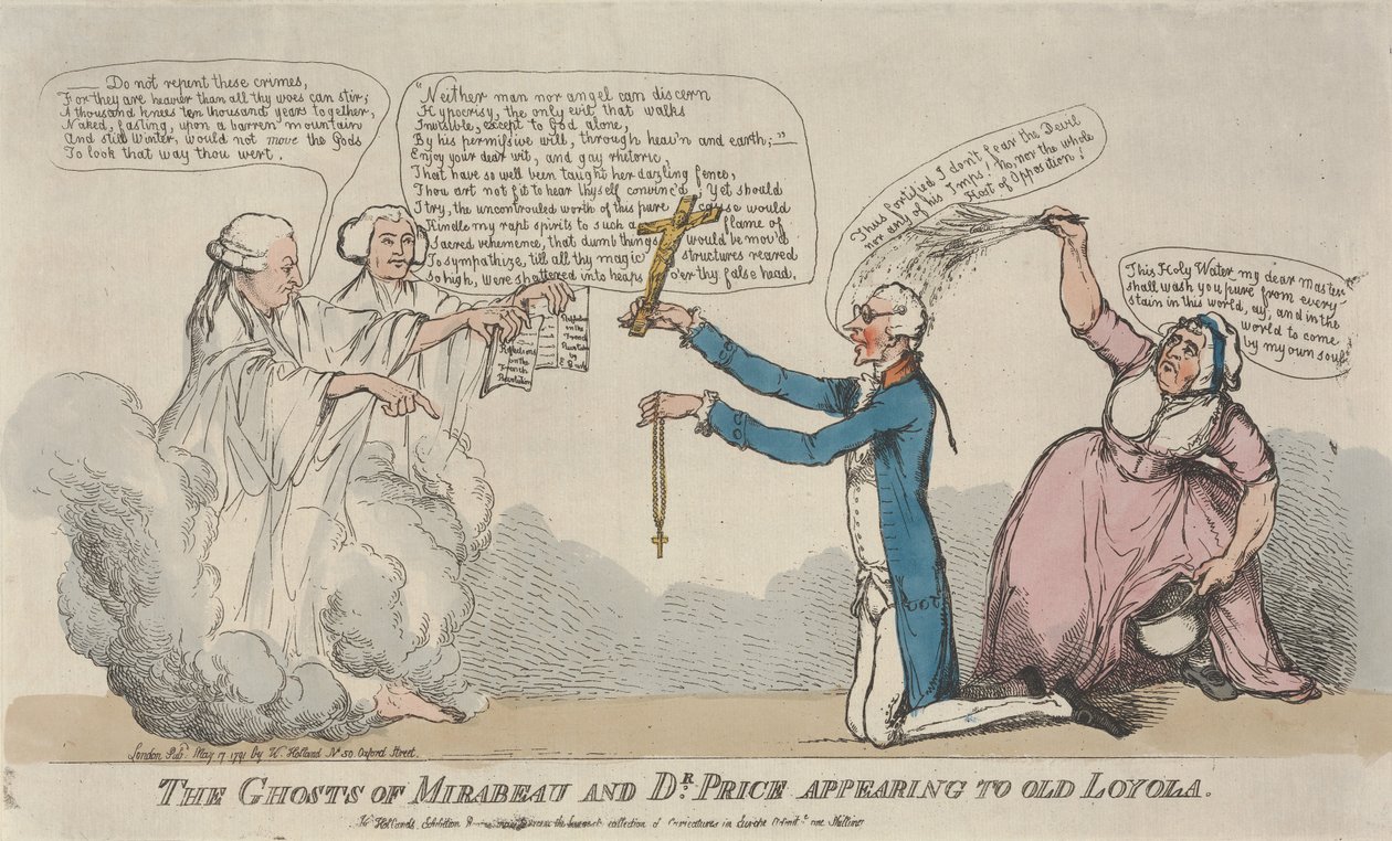 Die Geister von Mirabeau und Dr. Price erscheinen dem alten Loyola von Thomas Rowlandson