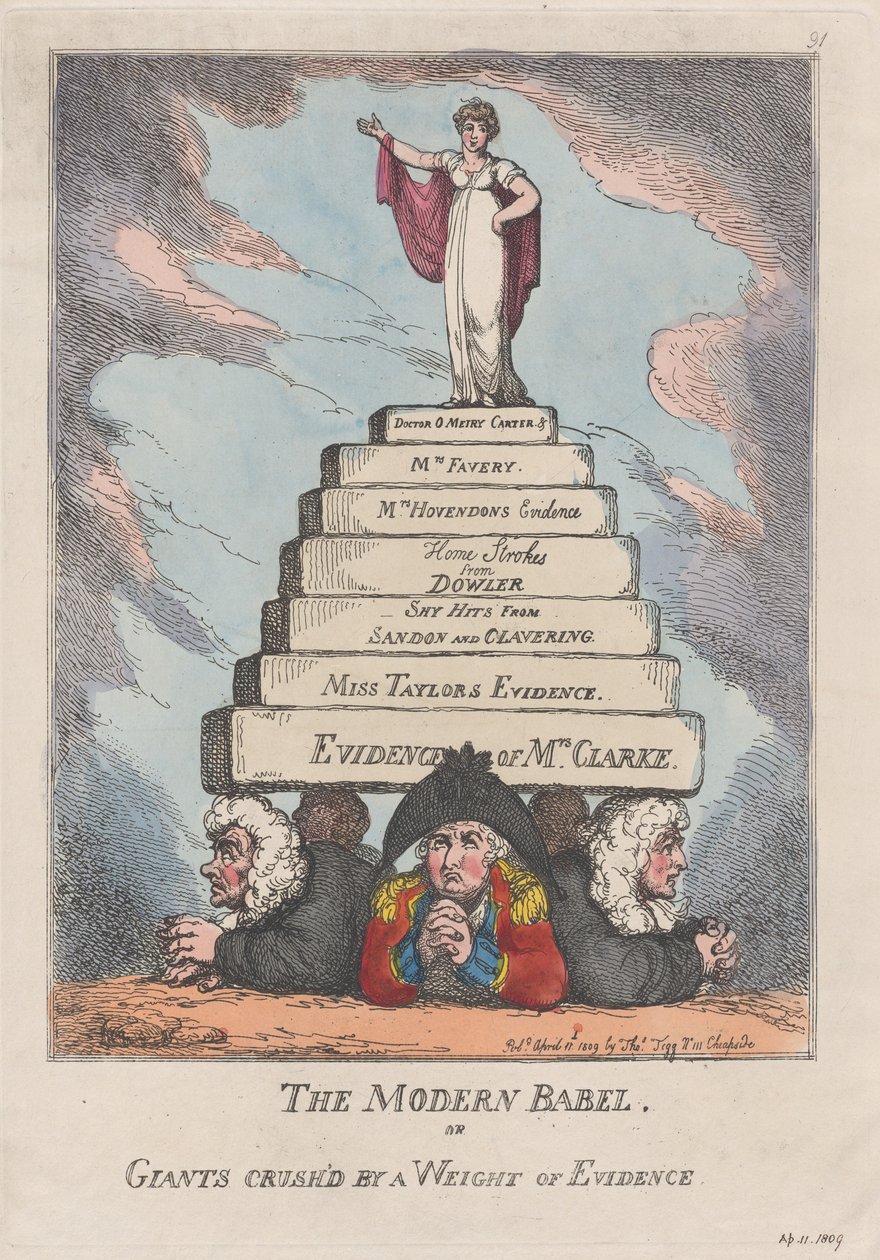 Der moderne Babel oder Riesen von einer Beweislast erdrückt, 11. April 1809 von Thomas Rowlandson