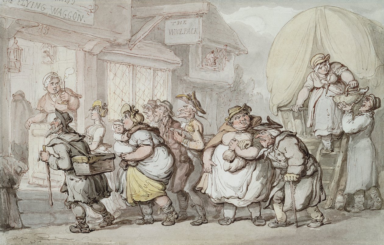 Das Woolpack Inn: Ankunft des "The Flying Waggon" von Thomas Rowlandson