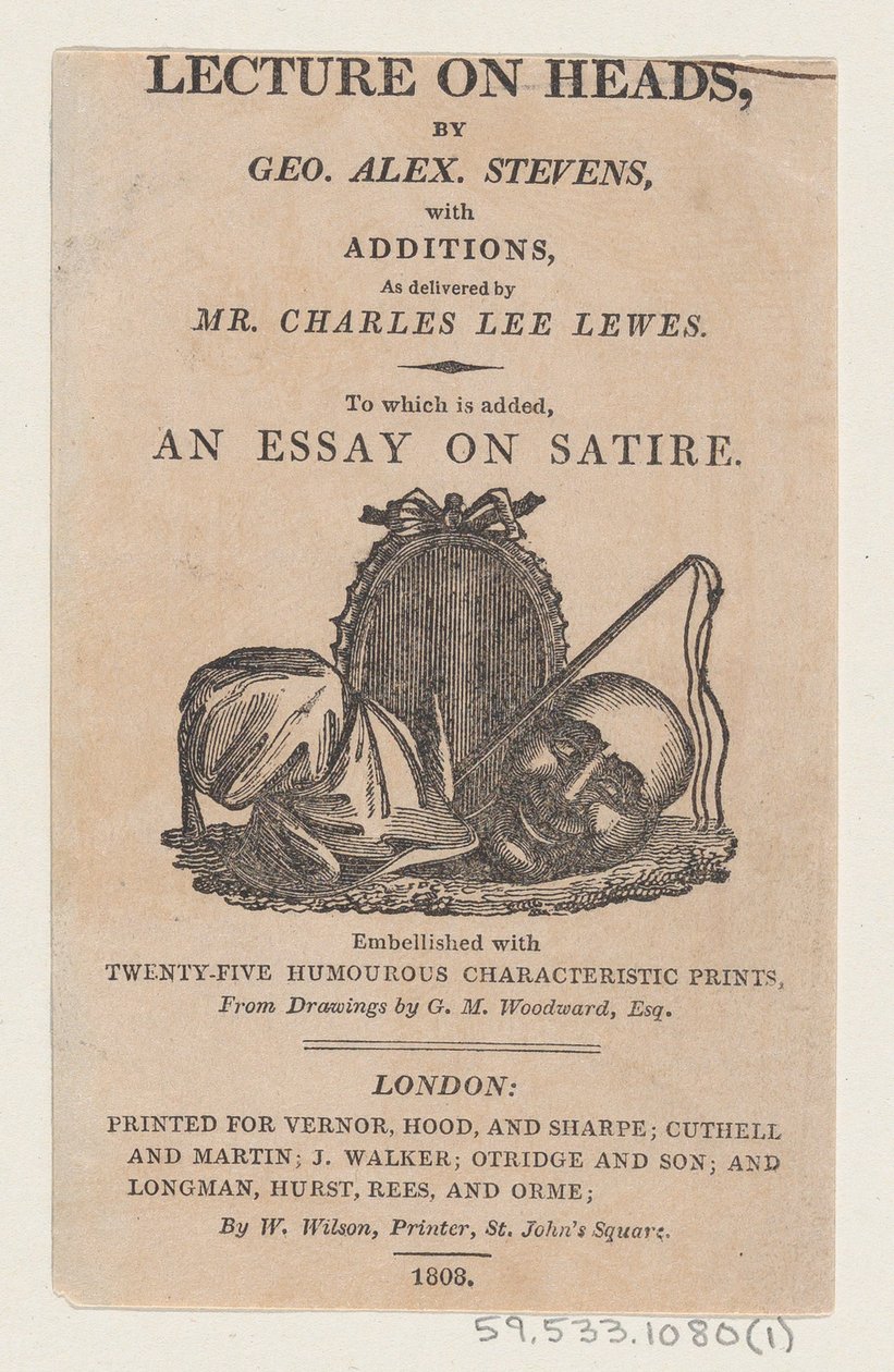 Titelseite, aus A Lecture on Heads von George Alexander Stevens, April 1808 von Thomas Rowlandson