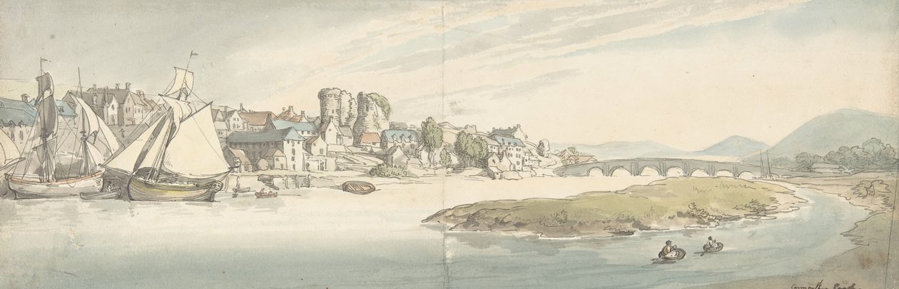 Ansicht der Stadt an einem Fluss Carwitham Castle, 1775-1827 von Thomas Rowlandson