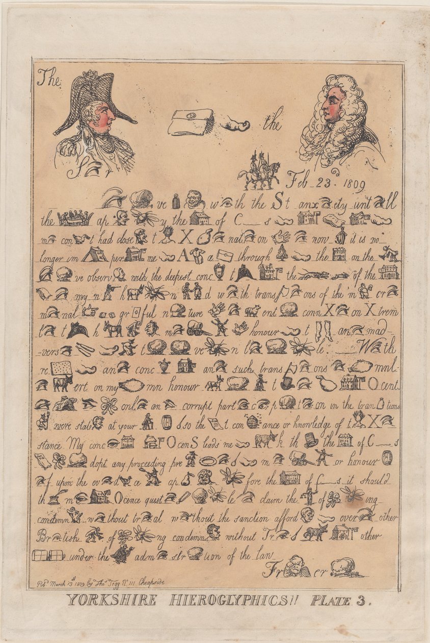 Yorkshire Hieroglyphen, Platte 3, 13. März 1809 von Thomas Rowlandson