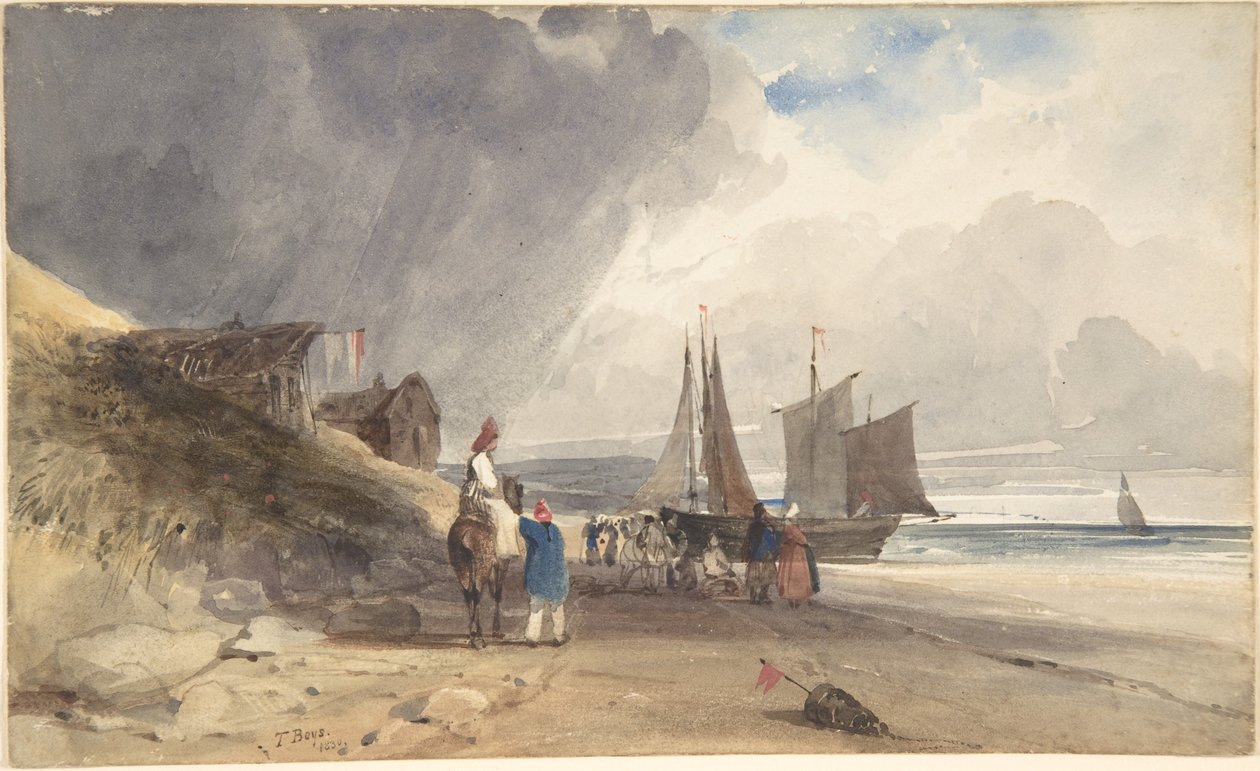 Figuren an einem Strand in Nordfrankreich von Thomas Shotter Boys