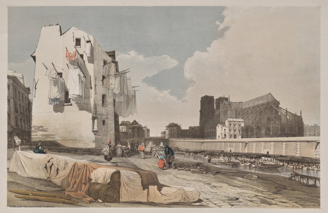 Malerische Architektur in Paris, Gent, Antwerpen, Rouen: Nôtre Dame, Paris, vom Quai St. Bernard von Thomas Shotter Boys