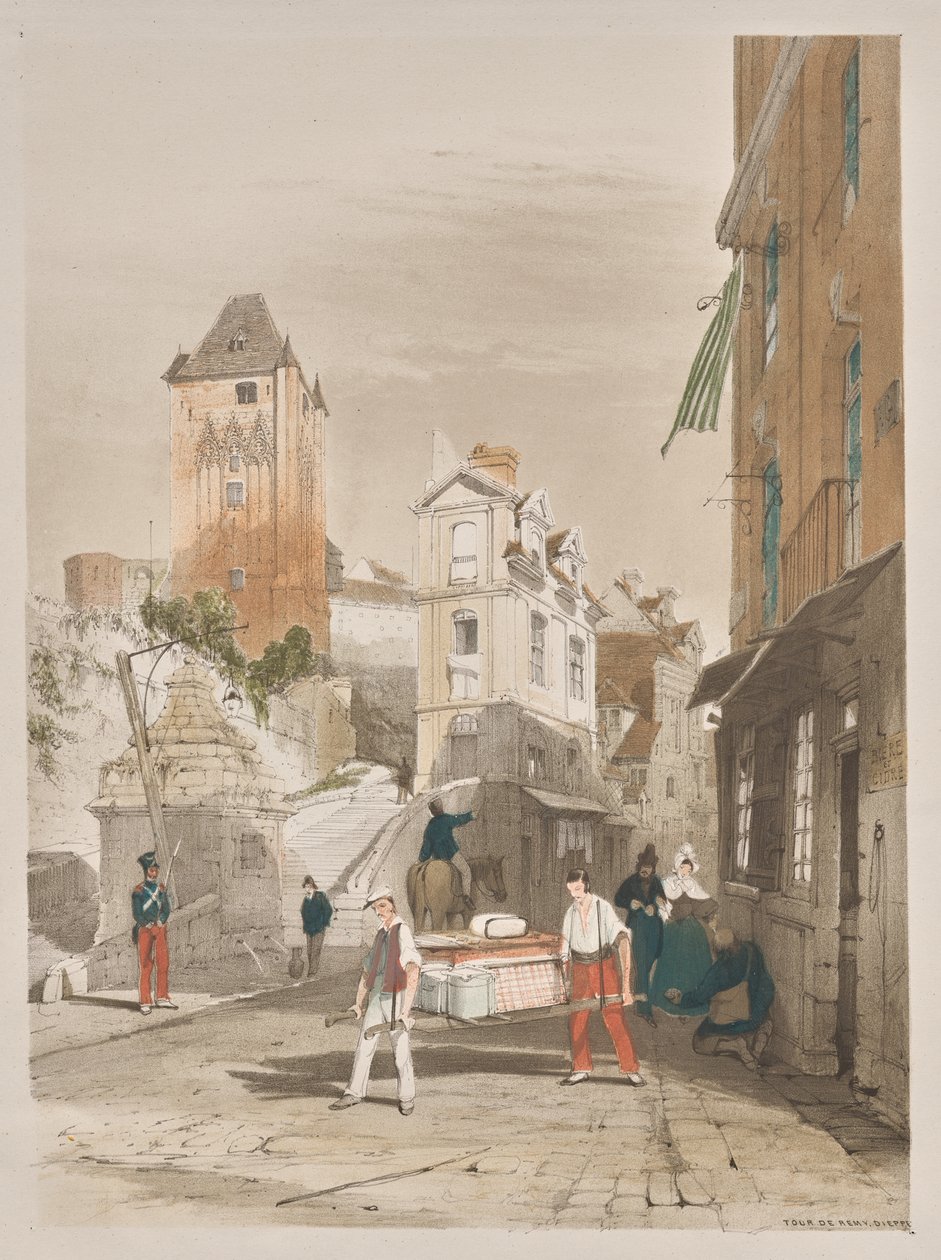 Malerische Architektur in Paris, Gent, Antwerpen, Rouen: Tour de Remy, Dieppe, Frankreich von Thomas Shotter Boys
