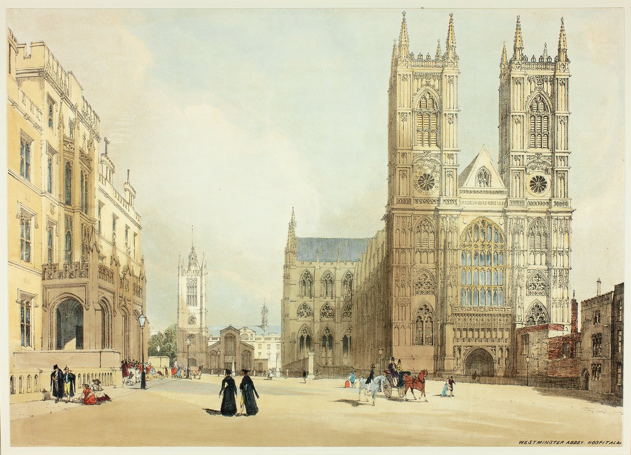 Westminster Abbey, Hospital und Company, Platte sieben aus Original Views of London as It Is von Thomas Shotter Boys