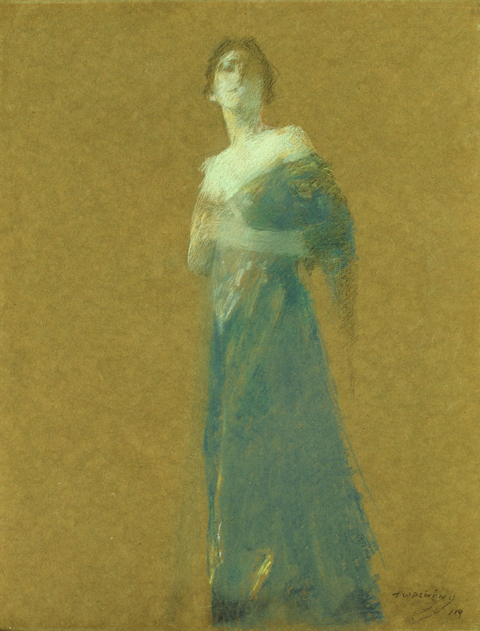 Frau in Blau von Thomas Wilmer Dewing