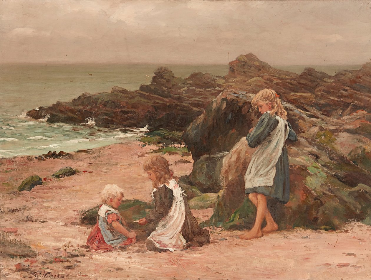 Kinder an einem felsigen Strand von Thomas Wilson