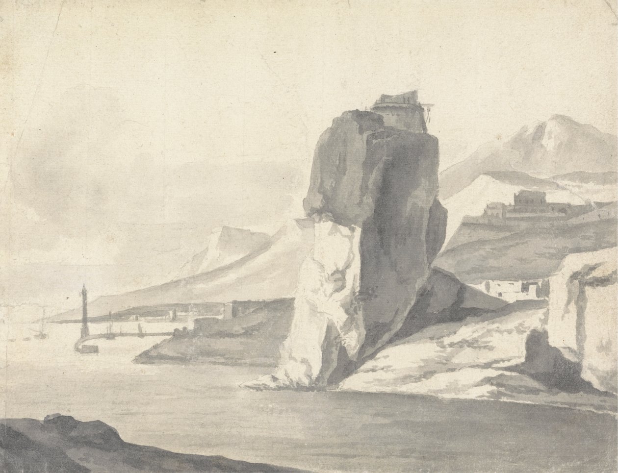 Eine Küstenszene (Italienisch) mit Wellenbrecher, hohen Klippen und einer Festung von Thomas Wyck