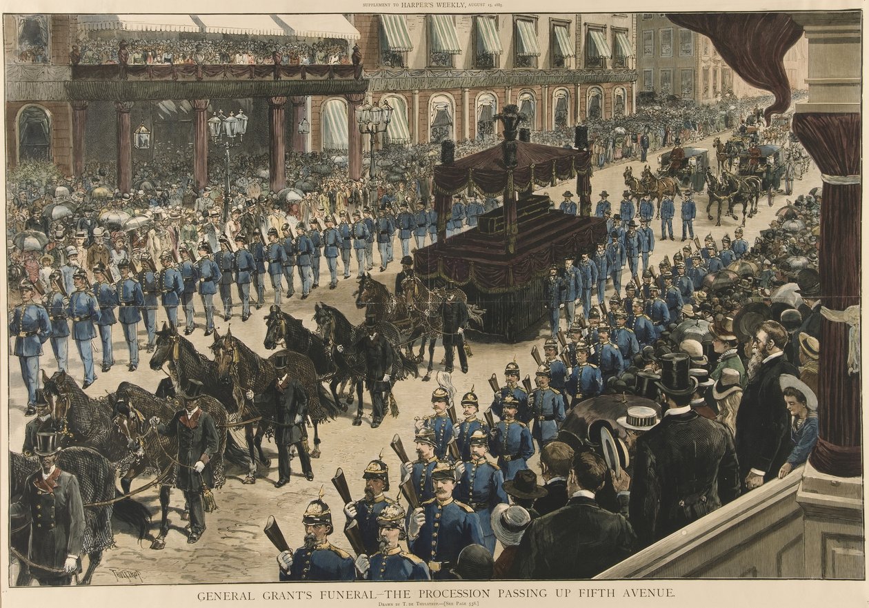 General Grants Beerdigung - Die Prozession zieht die Fifth Avenue hinauf, aus Harpers Weekly von Thure de Thulstrup