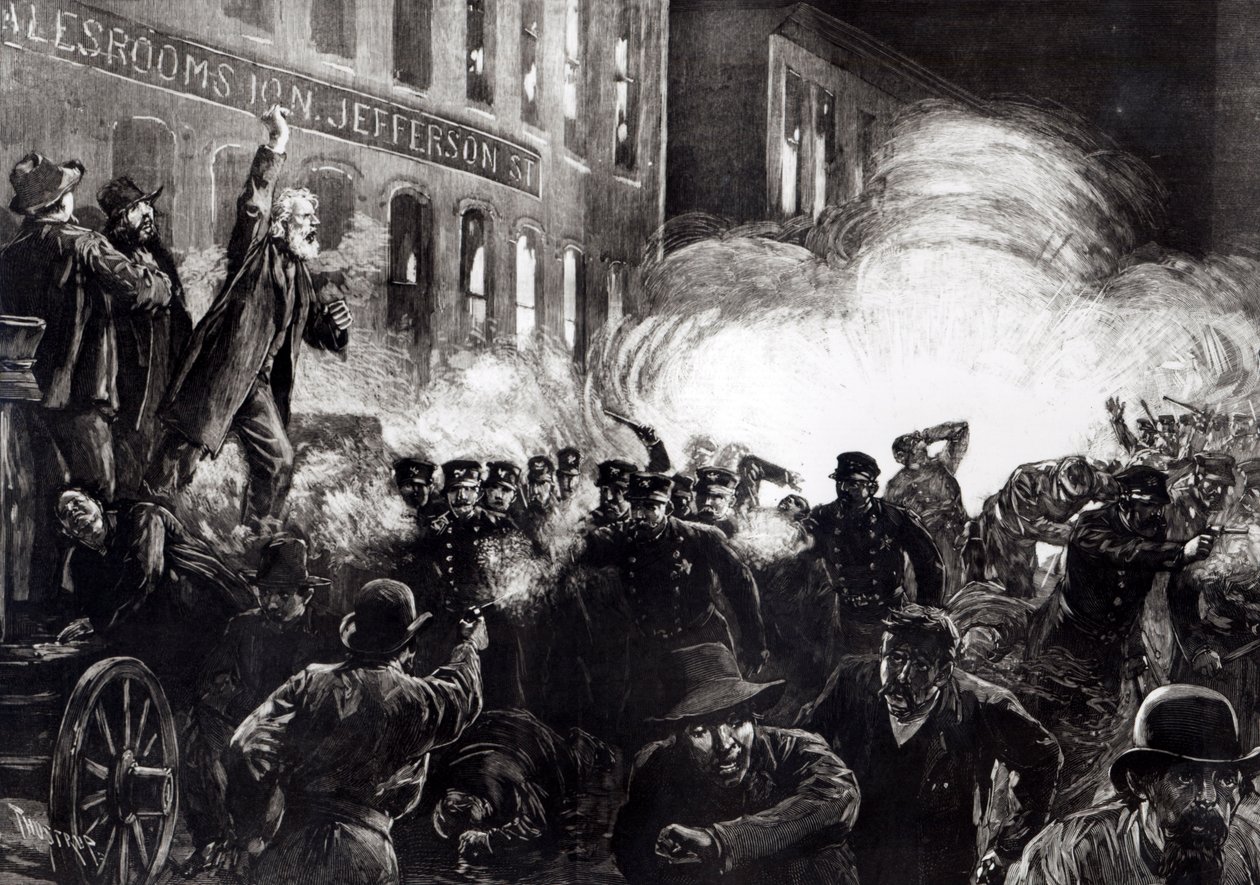 Der Anarchistenaufstand in Chicago: Eine Dynamitbombe explodiert unter den Polizisten, aus 
