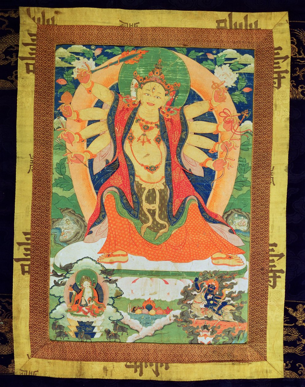 Thangka-Malerei, die eine weibliche Dharmapala darstellt, wahrscheinlich Lhamoo-so-sor-dang-ma, die Göttin der Kinder, 1750-1850 von Tibetan School