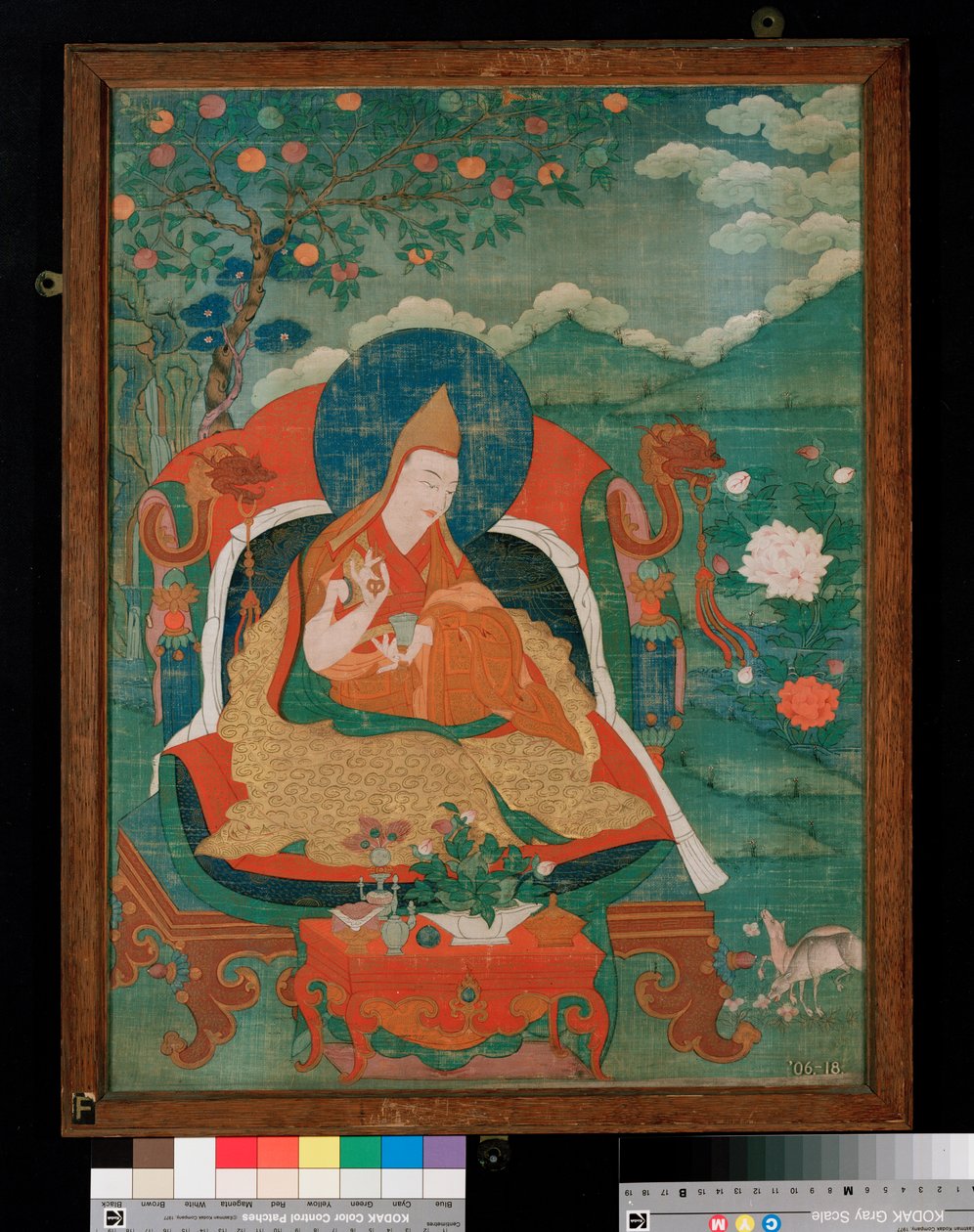 Thangka-Malerei, die einen Vater der Gelbmützen-Sekte des Lamaismus zeigt, Gelupga Lama, ca. 1700-1825 von Tibetan School