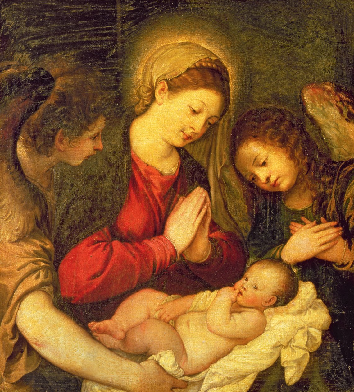 Madonna und Kind mit zwei Engeln von Tiziano Vecelli