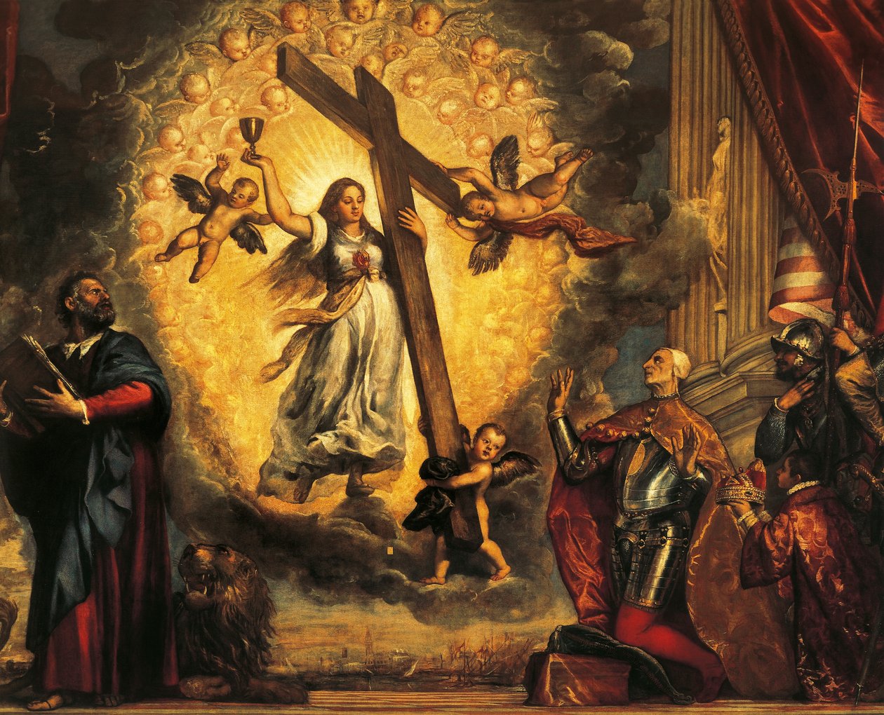 Doge Antonio Grimani kniet vor dem Glauben und dem Heiligen Markus von Titian (c.1488 1576)
