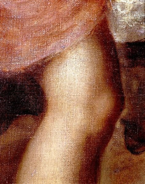 Der Tod des Actaeon, Detail von Dianas Knie, ca. 1565 (Öl auf Leinwand) (Detail) von Titian (c.1488-1576)