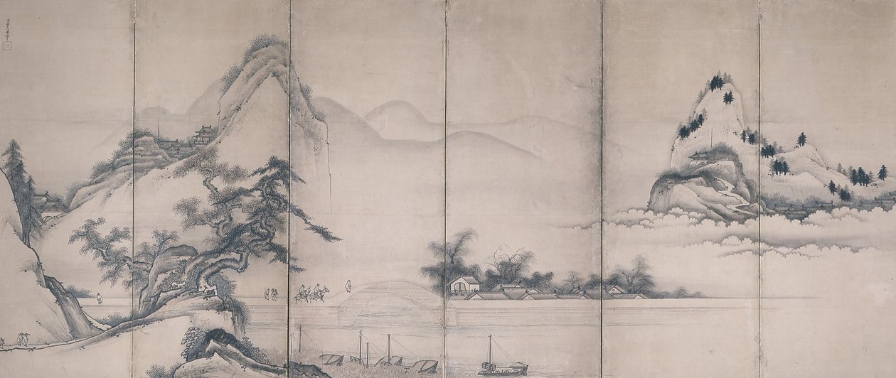 Reisende auf einer Brücke am See von Toetsu Toetsu