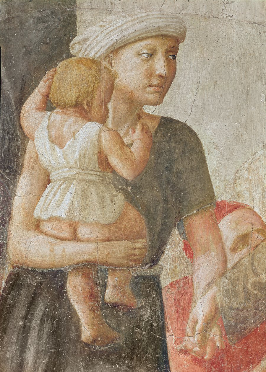 Detail der Frau und des Kindes, aus St. Peter und St. Paul verteilen Almosen, ca.1427 (Detail) von Tommaso Masaccio