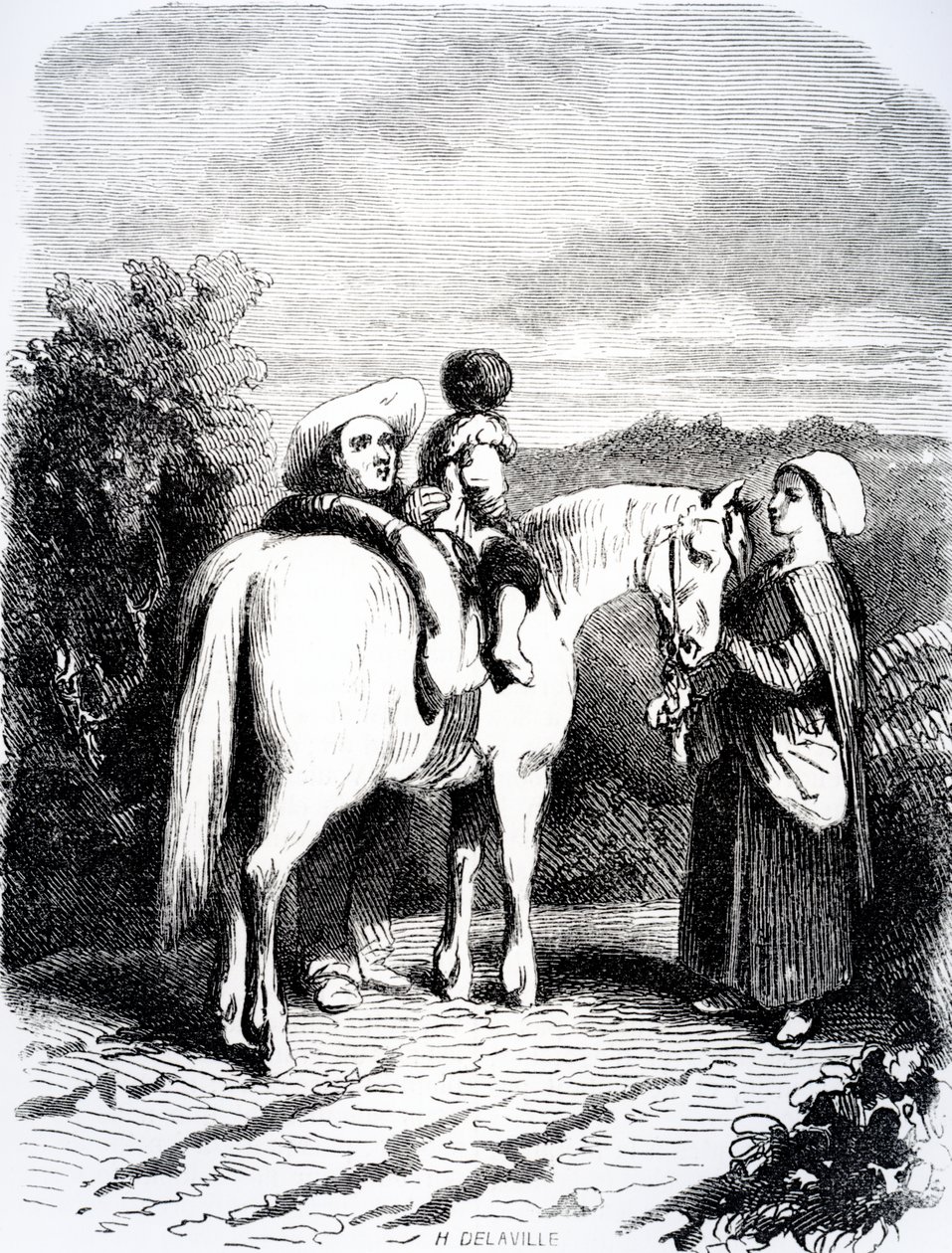 Marie und der kleine Pierre auf einem Pferd, Illustration aus 