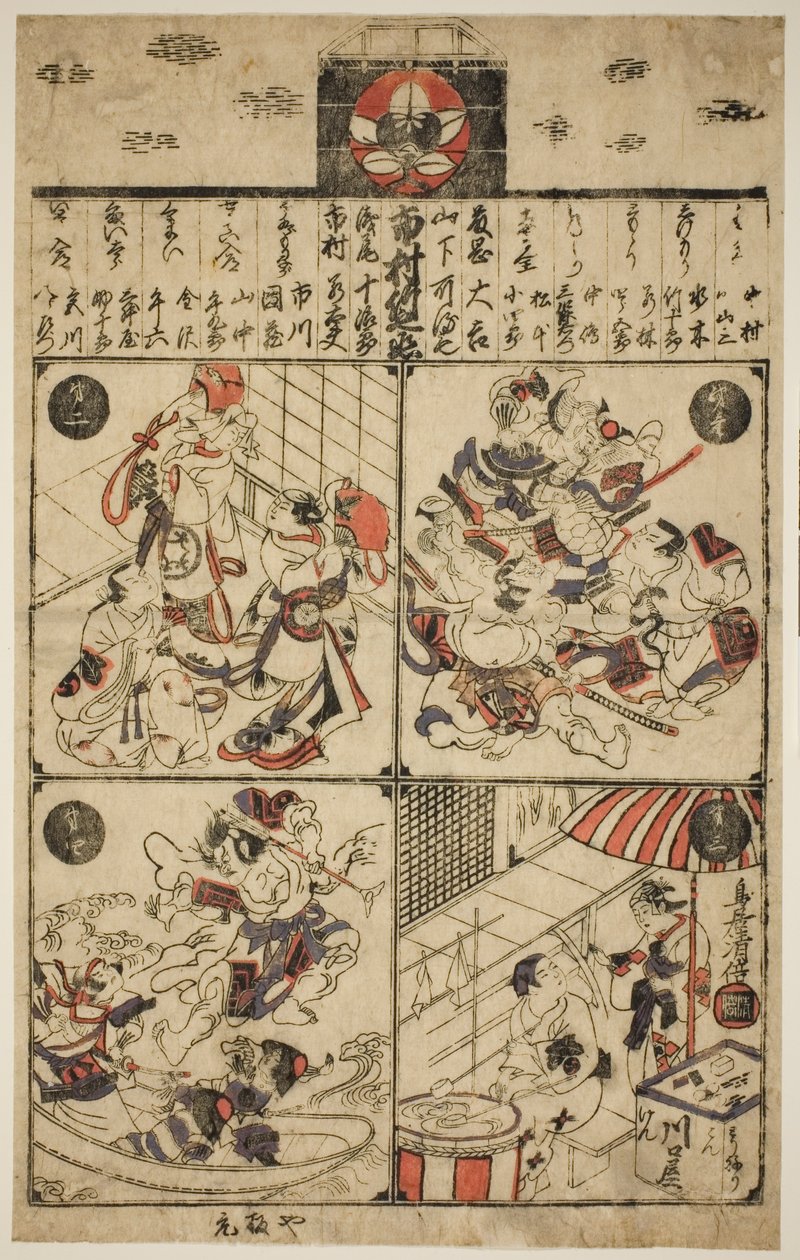 Ein Plakat für das Ichimura-Theater (Ichimuraza tsuji banzuke) von Torii Kiyomasu II