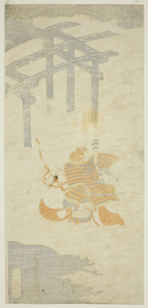 Der Krieger Sasaki Shiro Takatsuna überquert den Uji-Fluss zu Pferd von Torii Kiyomitsu I