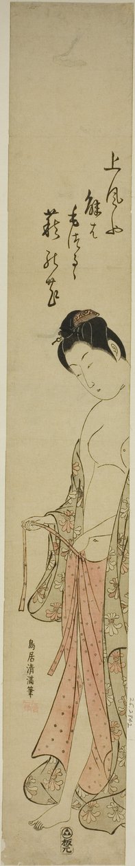 Frau zieht sich nach einem Bad an von Torii Kiyomitsu I