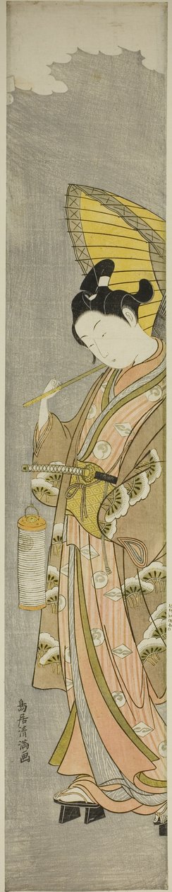 Junger Mann mit Regenschirm und Laterne von Torii Kiyomitsu I