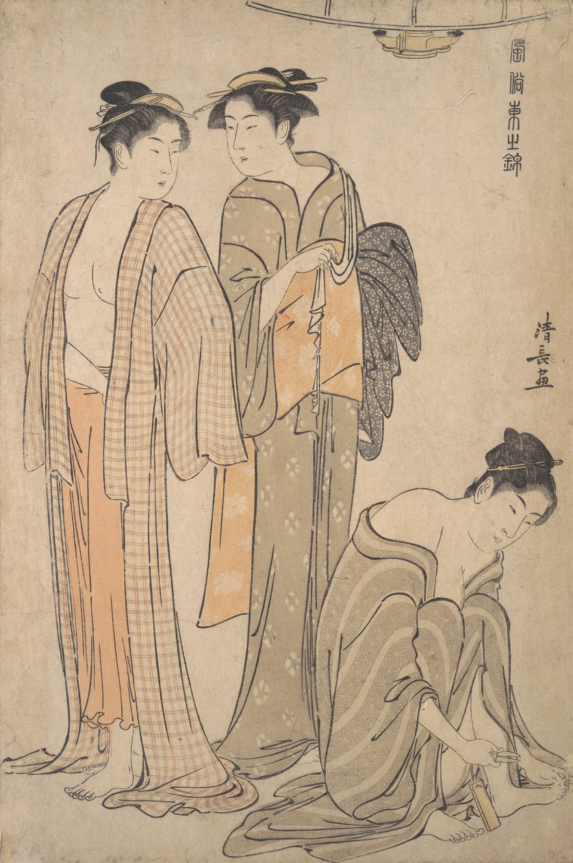 Nägel schneiden, die Toilette nach dem Bad von Torii Kiyonaga