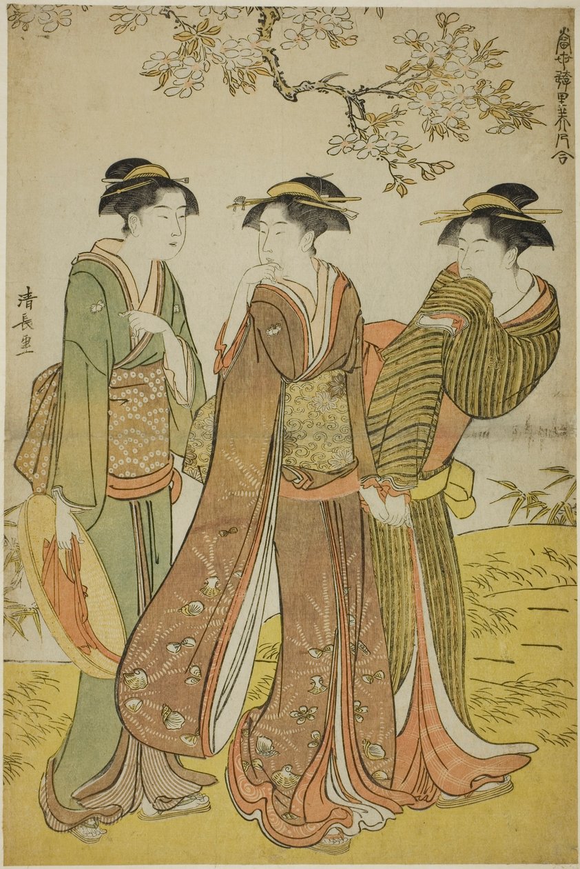 Frühlingsausflug, aus der Serie "Eine Sammlung zeitgenössischer Schönheiten der Vergnügungsviertel (Tosei yuri bijin awase)" von Torii Kiyonaga