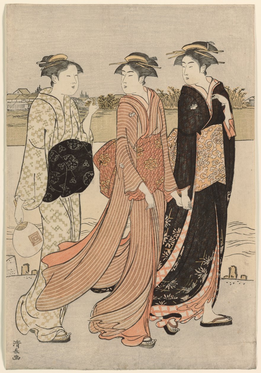Sommerdämmerung am Ufer des Sumida-Flusses von Torii Kiyonaga