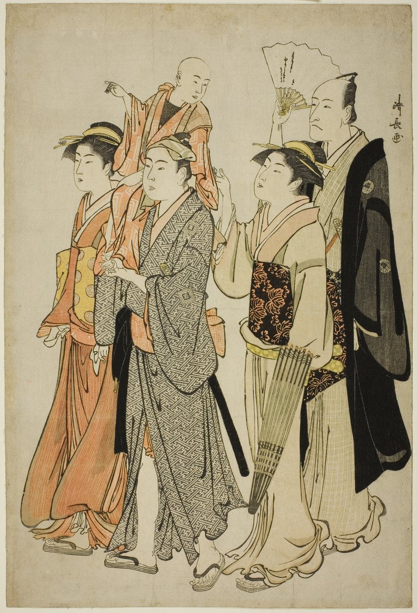 Der Schauspieler Ichikawa Danjuro V und seine Familie, aus einer unbetitelten Serie von vier Drucken, die Schauspieler im Privatleben zeigen von Torii Kiyonaga