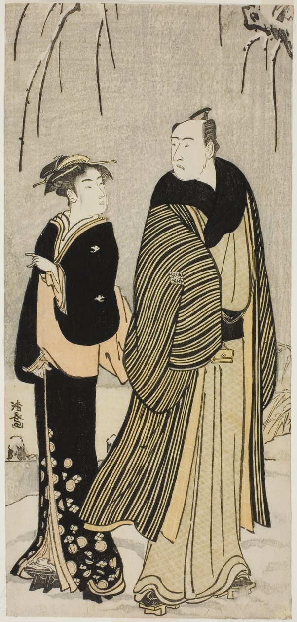 Der Schauspieler Matsumoto Koshiro IV und eine Geisha, aus einer unbetitelten Serie von Drucken, die Schauspieler im Privatleben zeigen von Torii Kiyonaga