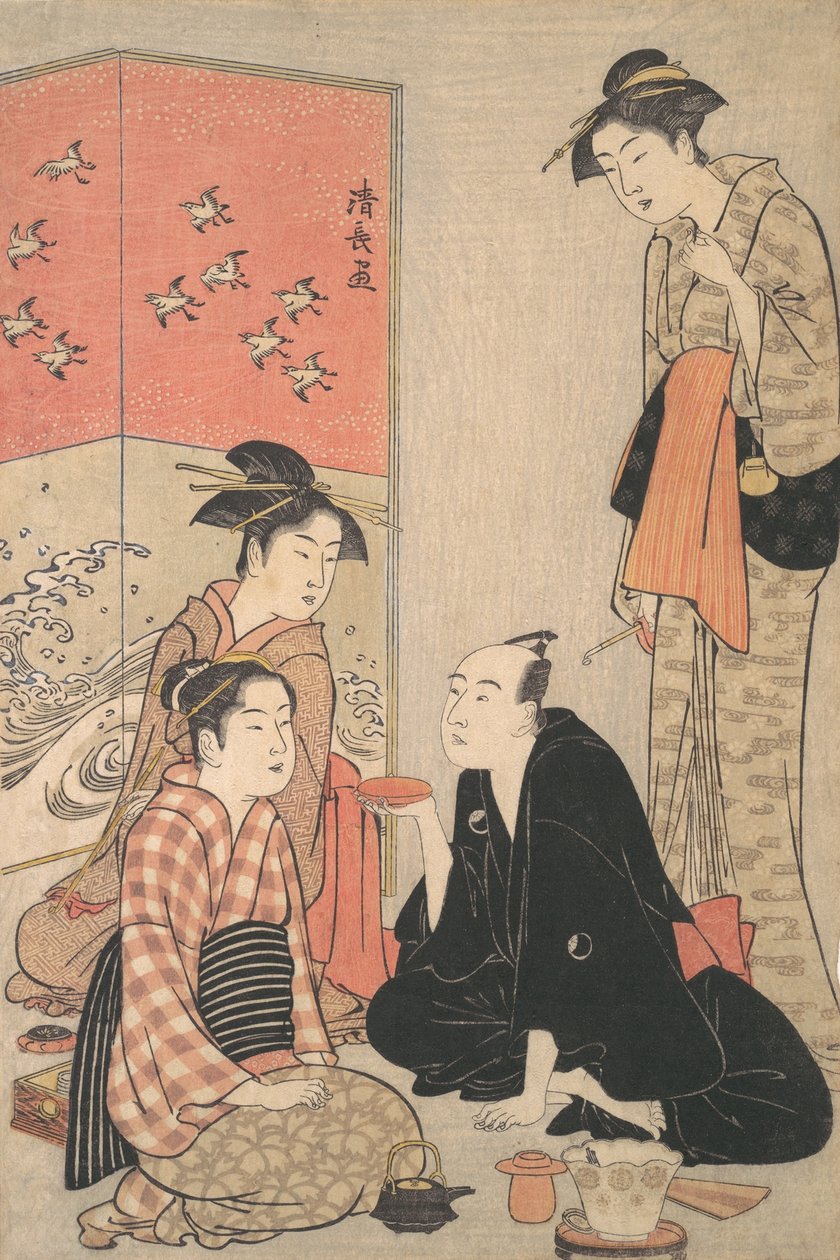 Der Kabuki-Schauspieler Sawamura Sojuro III und Kurtisanen, ca. 1783-84 von Torii Kiyonaga