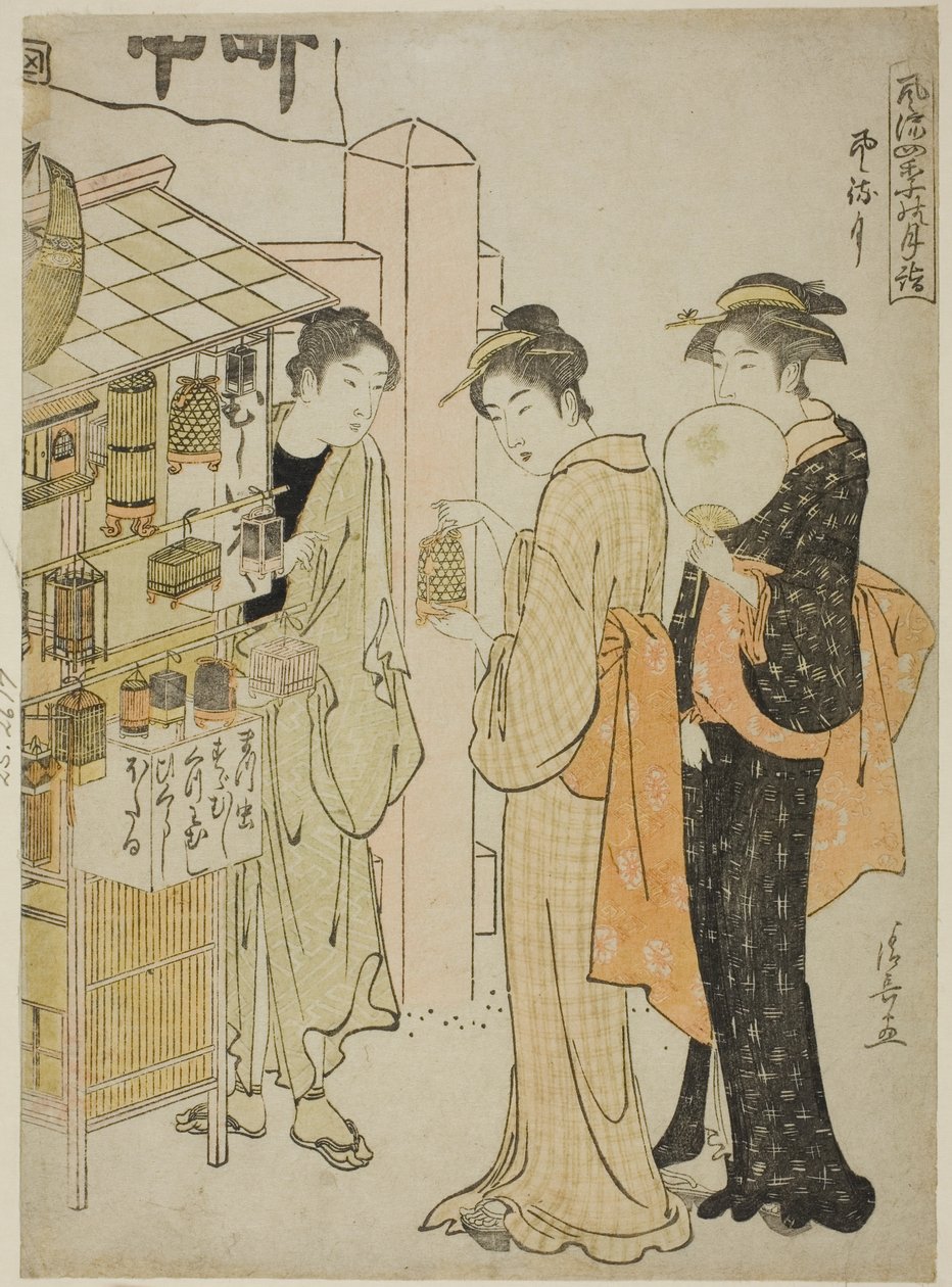 Der sechste Monat, aus der Serie "Modische monatliche Besuche heiliger Orte in den vier Jahreszeiten" von Torii Kiyonaga