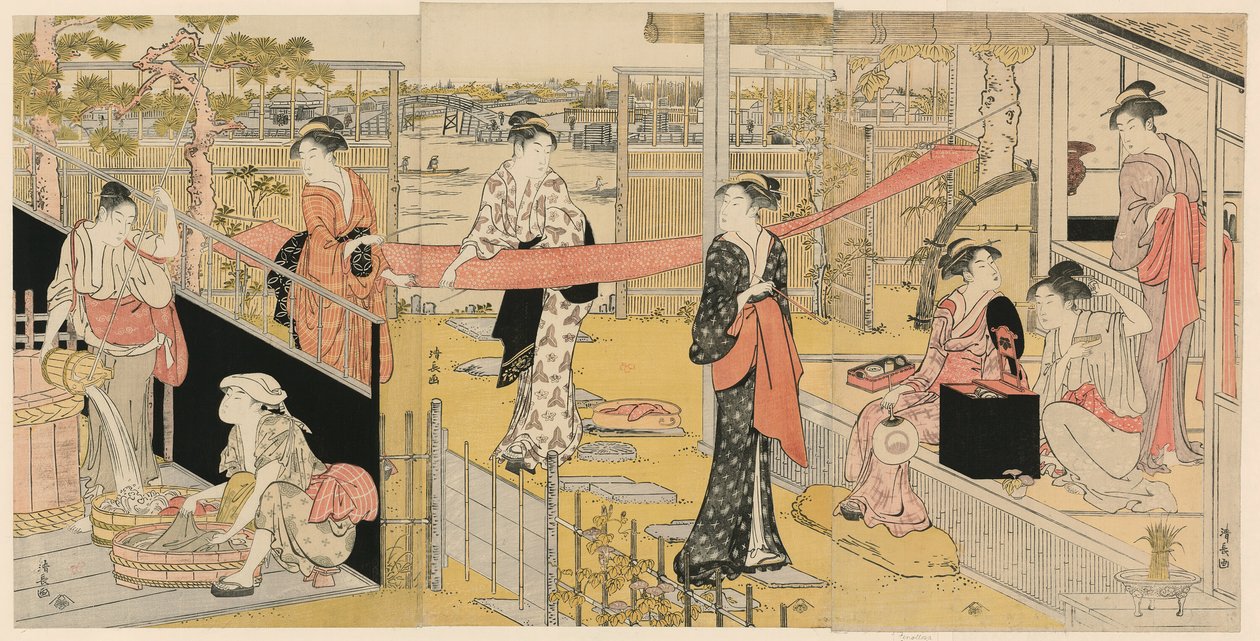 Frauen beim Wäschewaschen von Torii Kiyonaga
