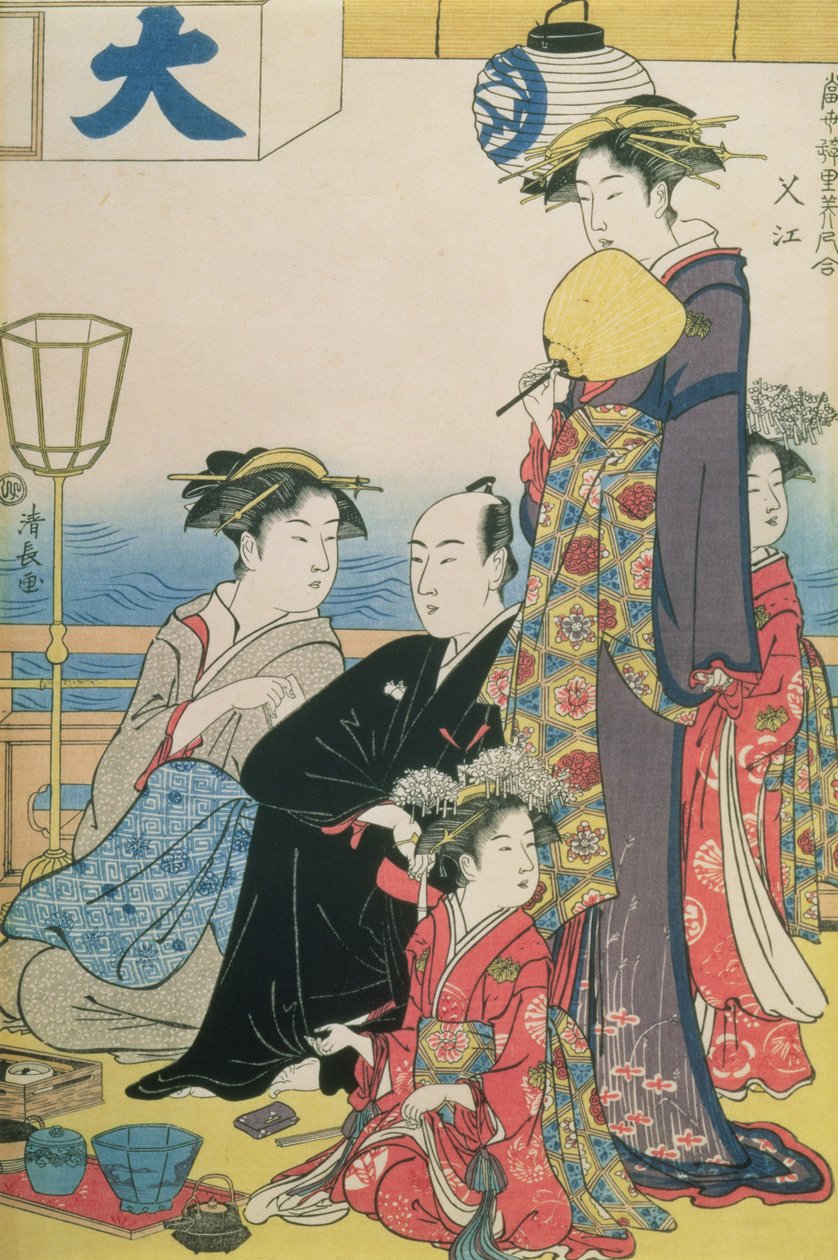 Frauen der fröhlichen Viertel, rechte Tafel eines Diptychons (Farbholzschnitt) von Torii Kiyonaga