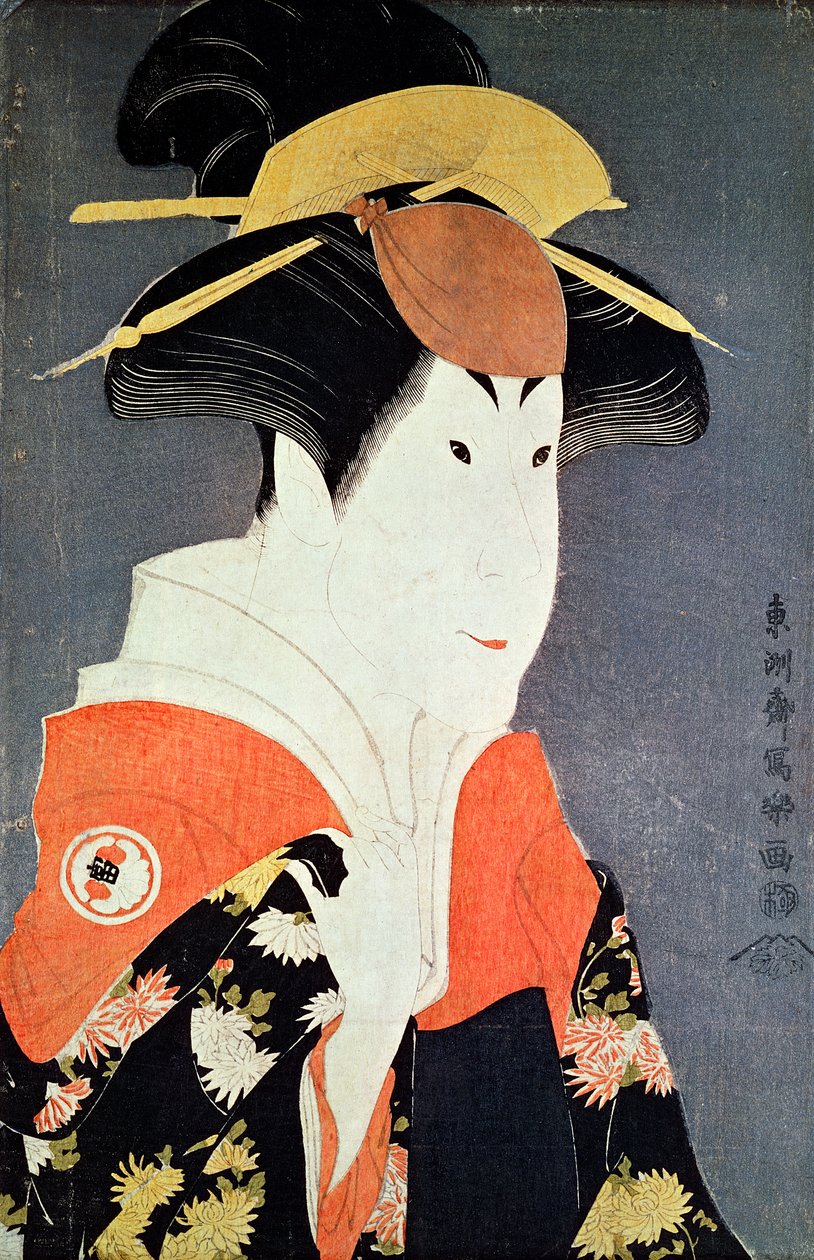 Kopf und Schultern des Kabuki-Schauspielers Segawa Tomisaburo II als Yadorigi, Frau von Ogishi Kurando, veröffentlicht 1794 von Toshusai Sharaku