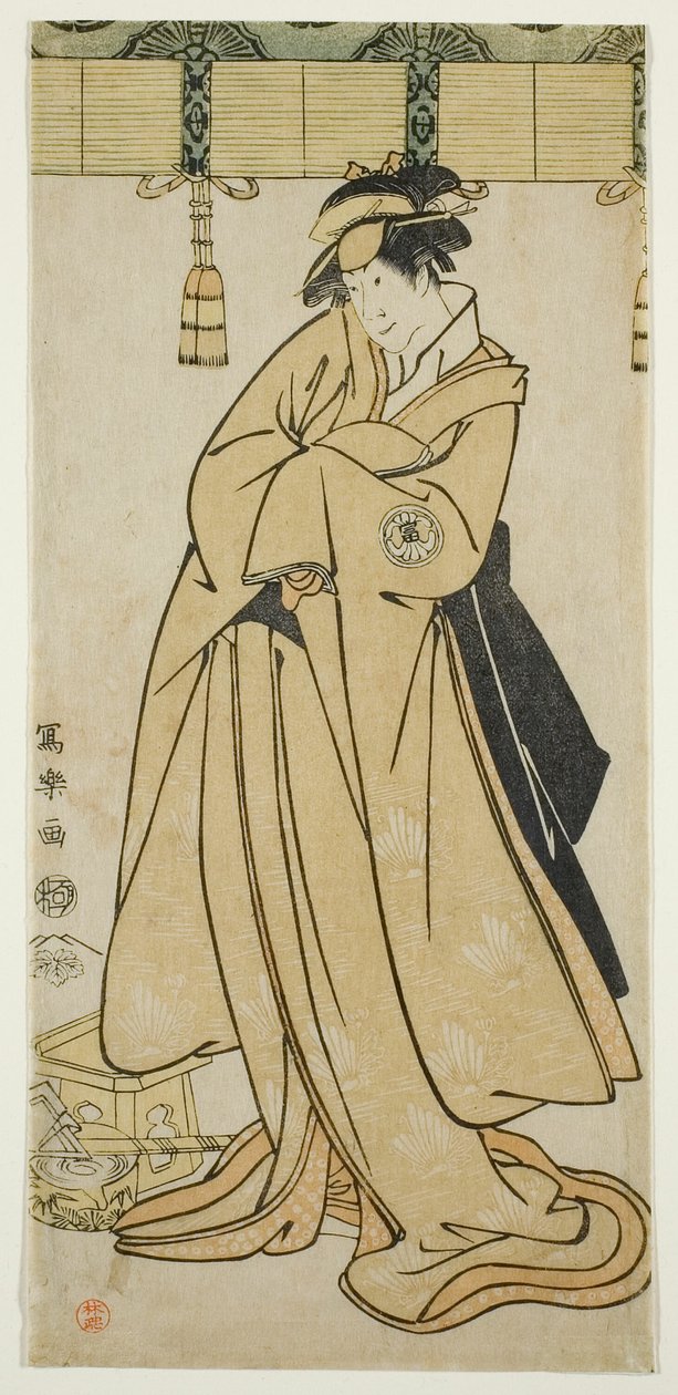 Der Schauspieler Segawa Tomisaburo II als Prinz Korehito in der Gestalt der Magd Wakakusa der Otomo-Familie von Toshusai Sharaku