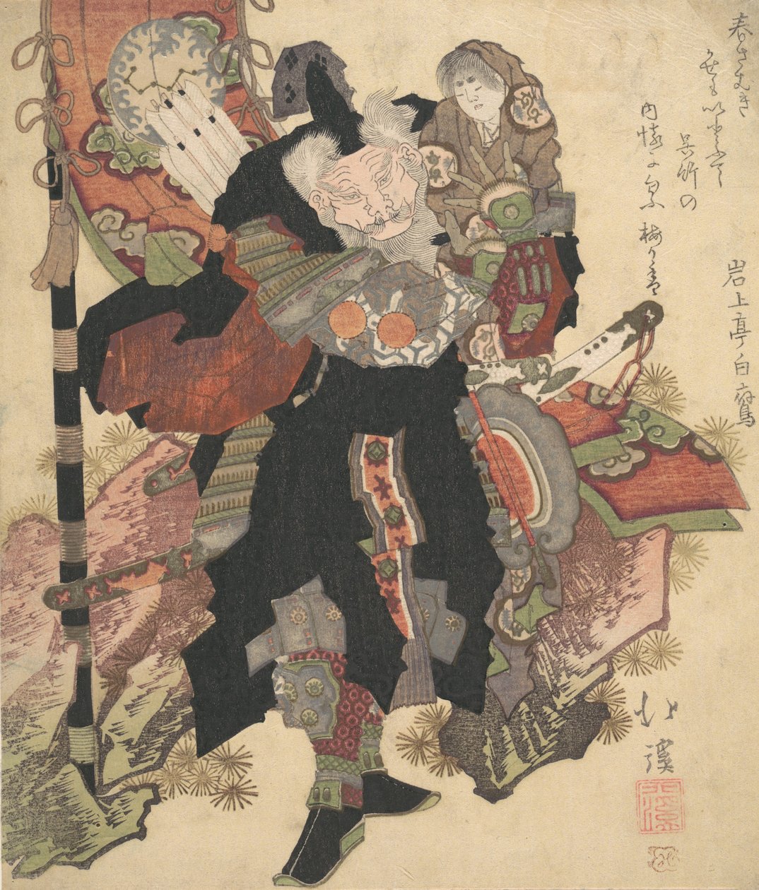 Chinesischer Krieger, der ein Kind auf seinen Schultern trägt, ca. 1825 von Totoya Hokkei