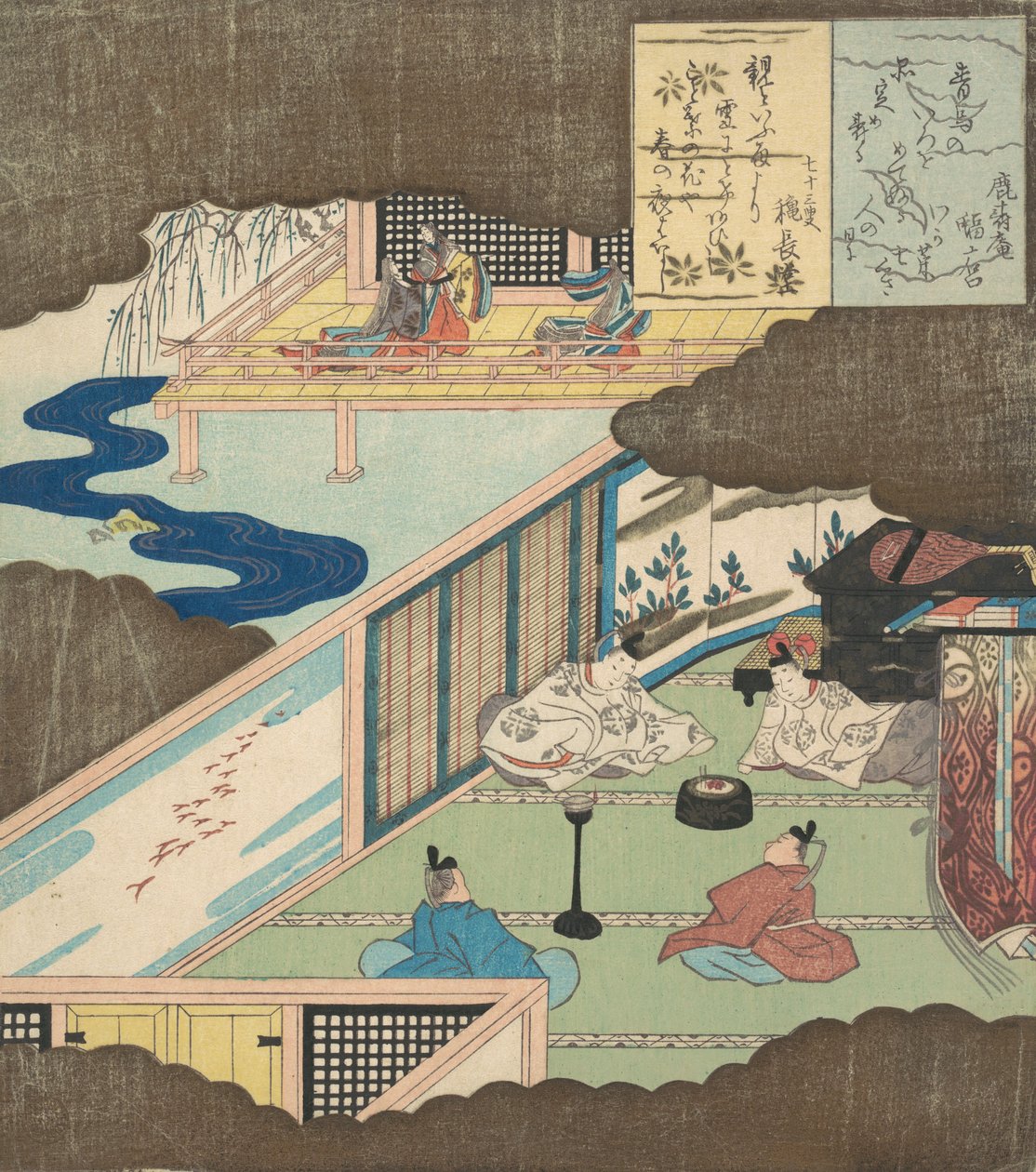 Innenraum eines Palastes mit edlen Männern im Gespräch von Totoya Hokkei