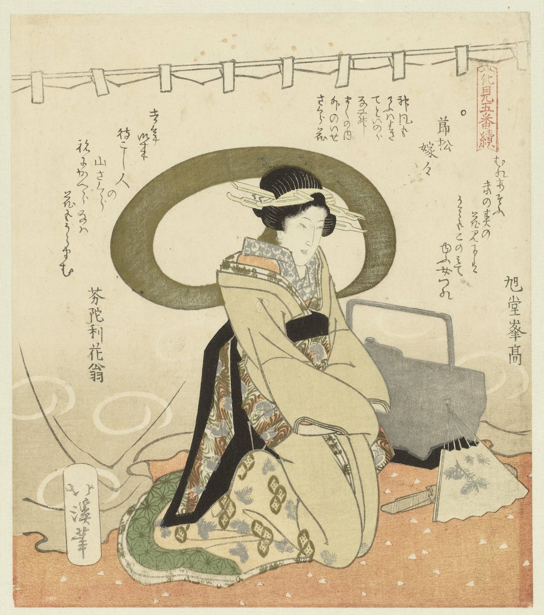 Frau bei Picknickset von Totoya Hokkei