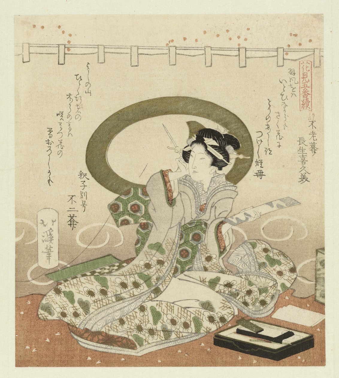 Frau schreibt Gedicht von Totoya Hokkei