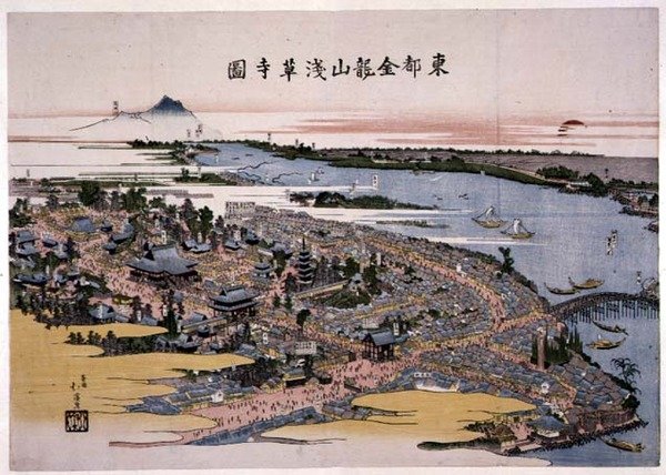 Kinryuzan Senso-ji Tempel in der östlichen Hauptstadt (Edo) ca. 1820 (Holzschnitt) von Toyota Hokkei