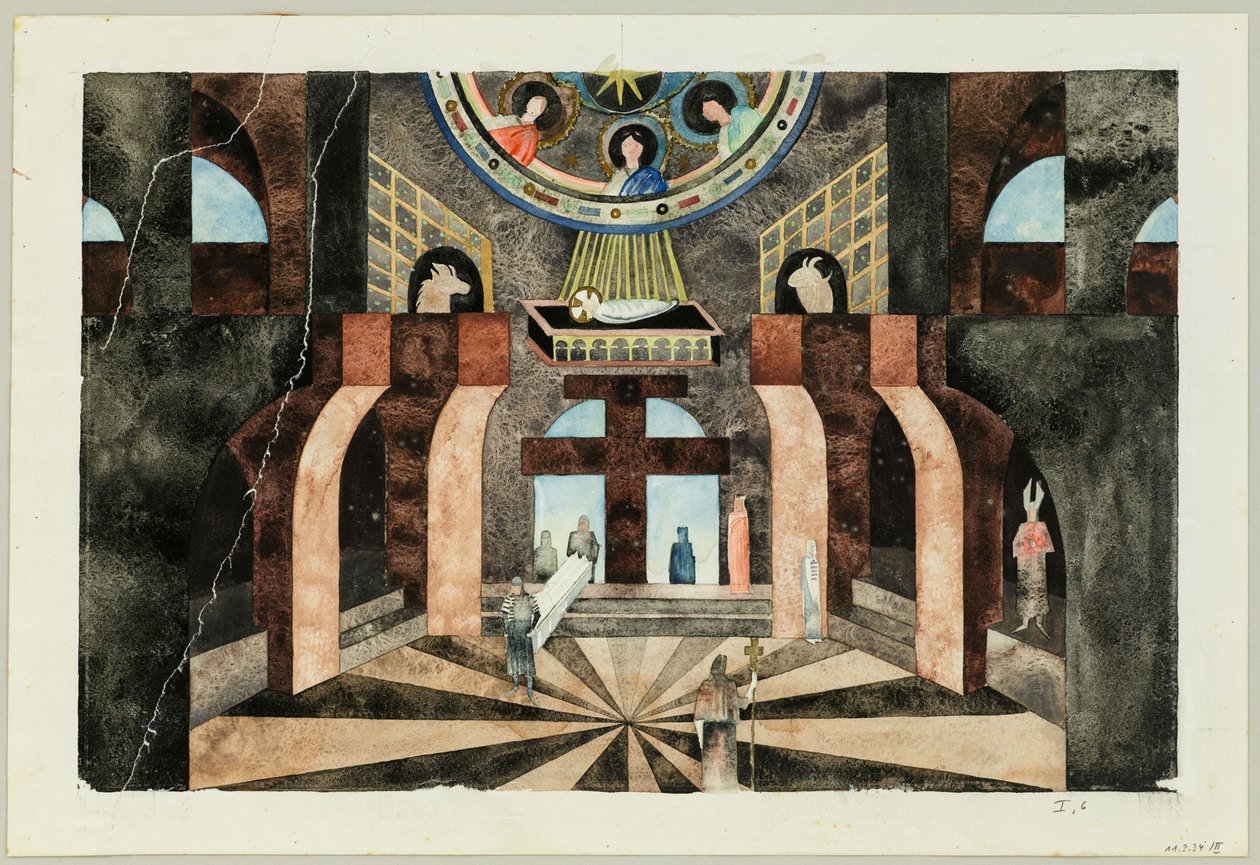 Bühnenbild für die Tragödie Die Nibelungen von Friedrich Hebbel, ca. 1934 von Traugott Müller