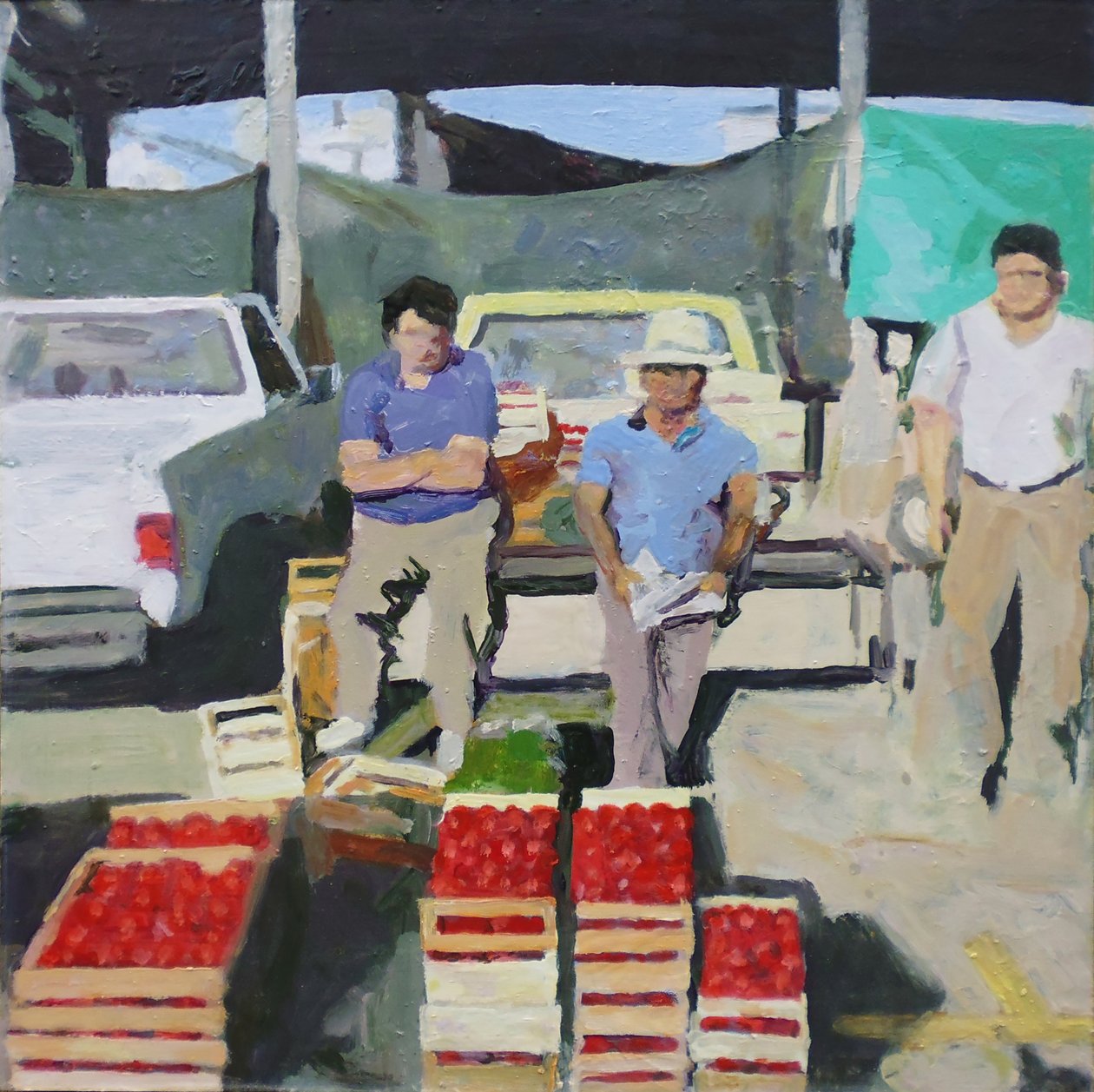 Drei Männer verkaufen Tomaten (San Juan, Argentinien), 2014 von Trevor Burgess