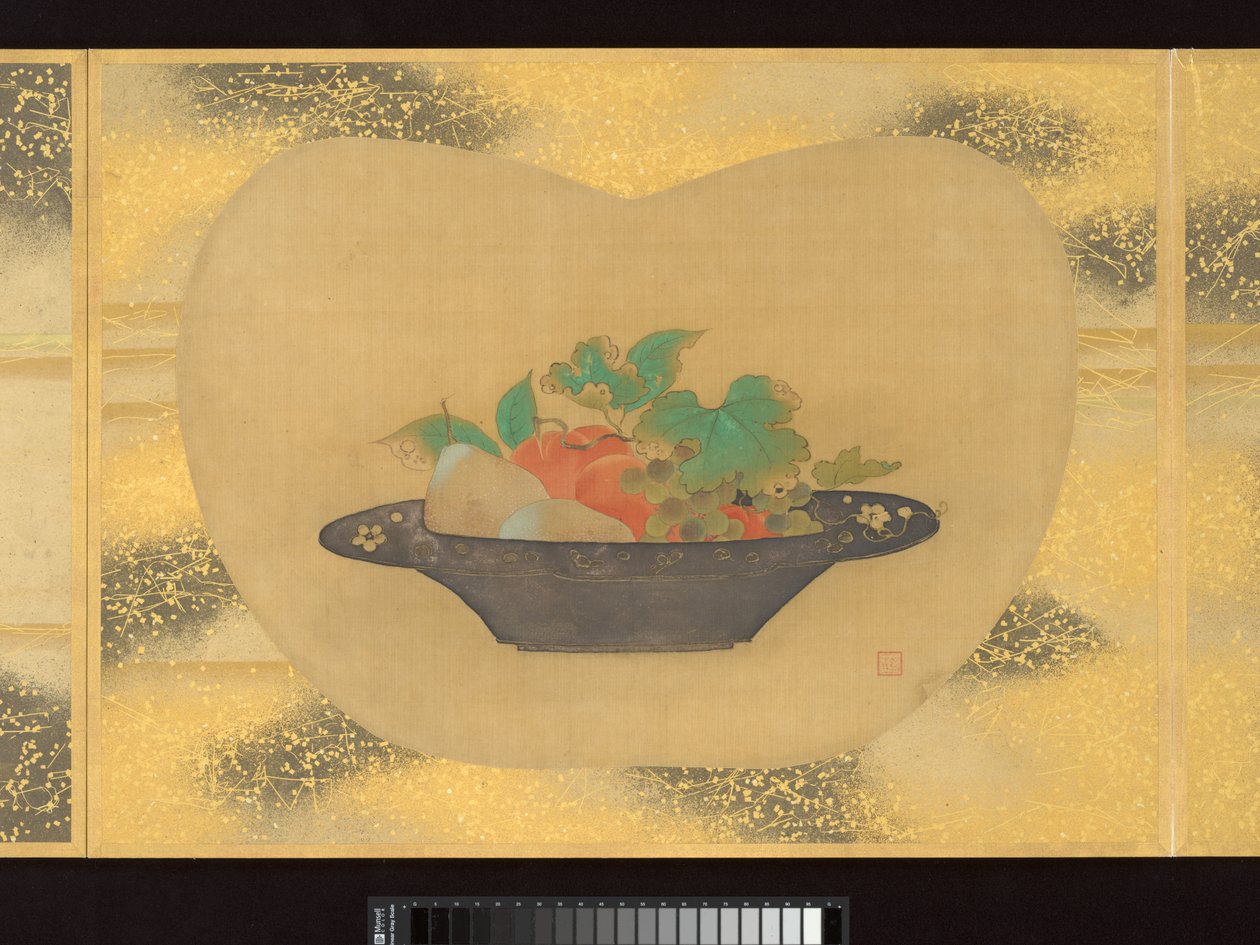 Album von fächerförmigen Gemälden von Figuren, Vögeln und Blumen von Tsunenobu Kano